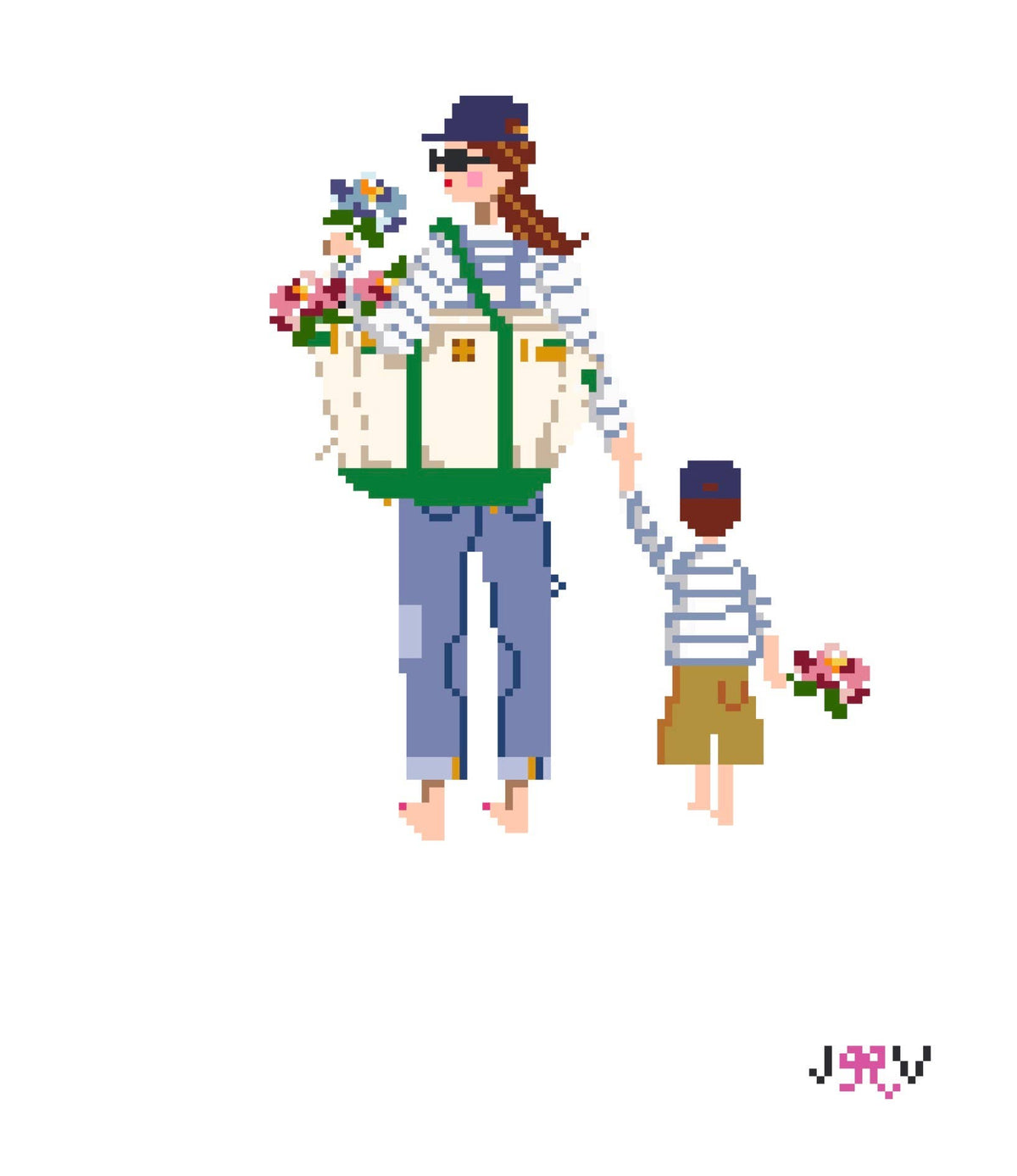 Mother & Child : Brunette with son - 18 mesh Needlepoint Canvases