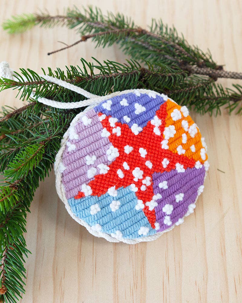 Green & Orange Snowing Night Needlepoint Kit: Complete Needlepoint Kit / Orange