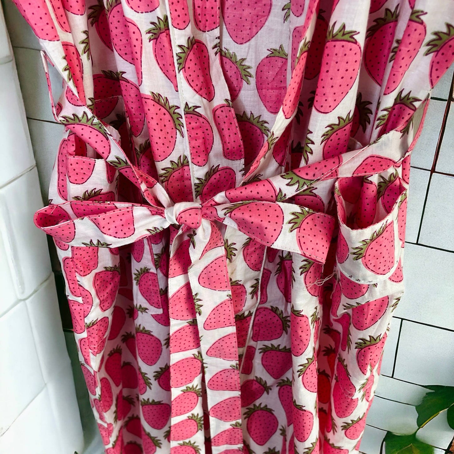 Strawberry Robe - Women's Cotton Kimono Robe | Block Printed |