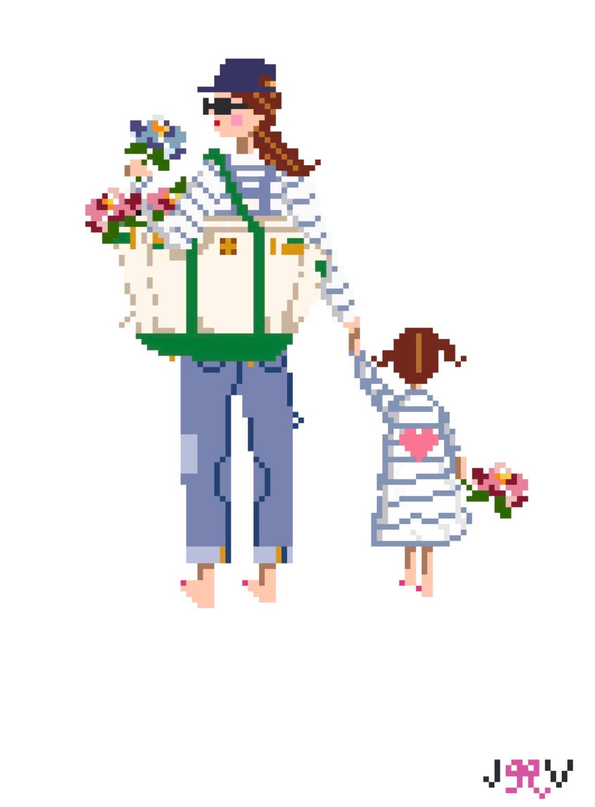 Mother & Child - Brunette with daughter - 18 mesh Needlepoint Canvases