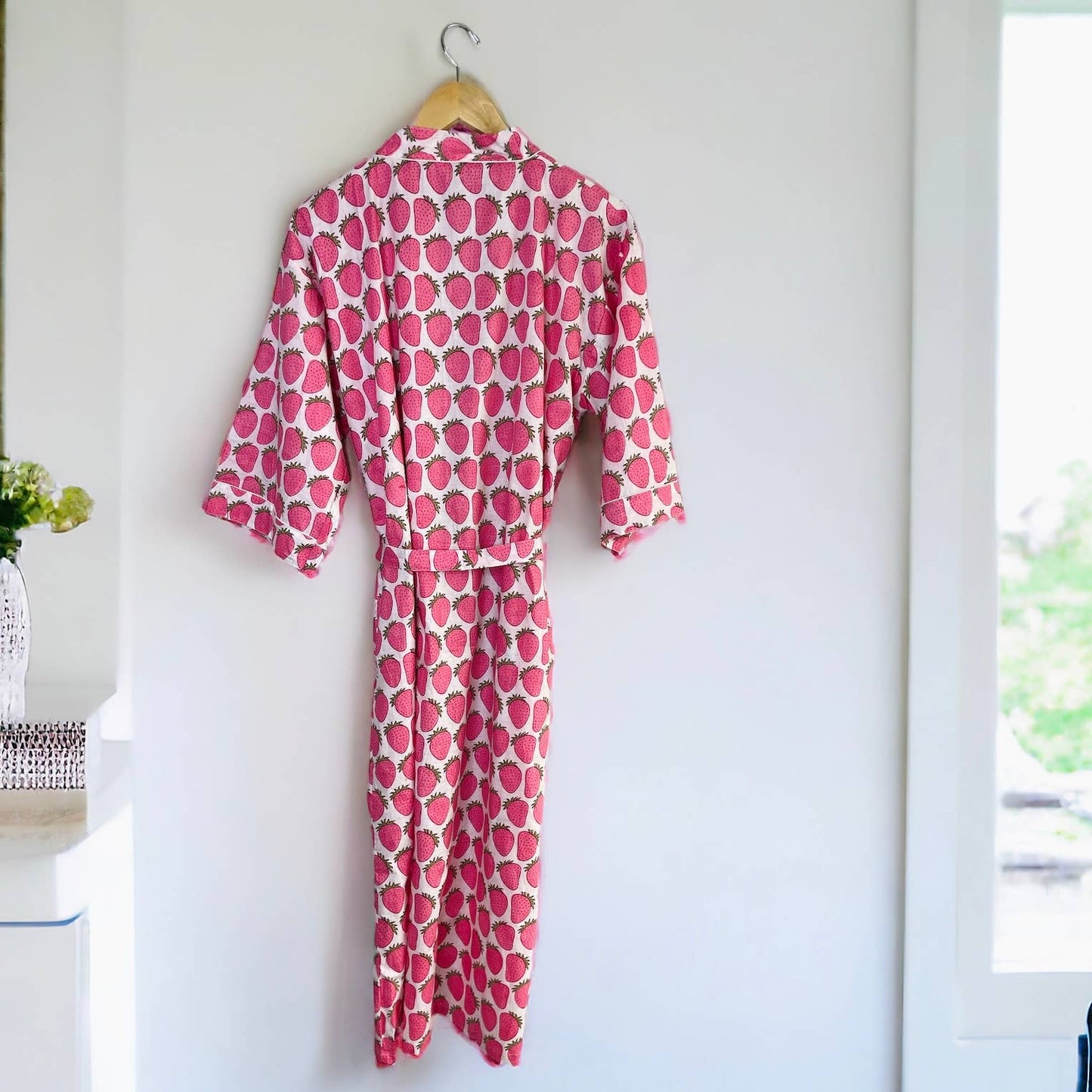 Strawberry Robe - Women's Cotton Kimono Robe | Block Printed |
