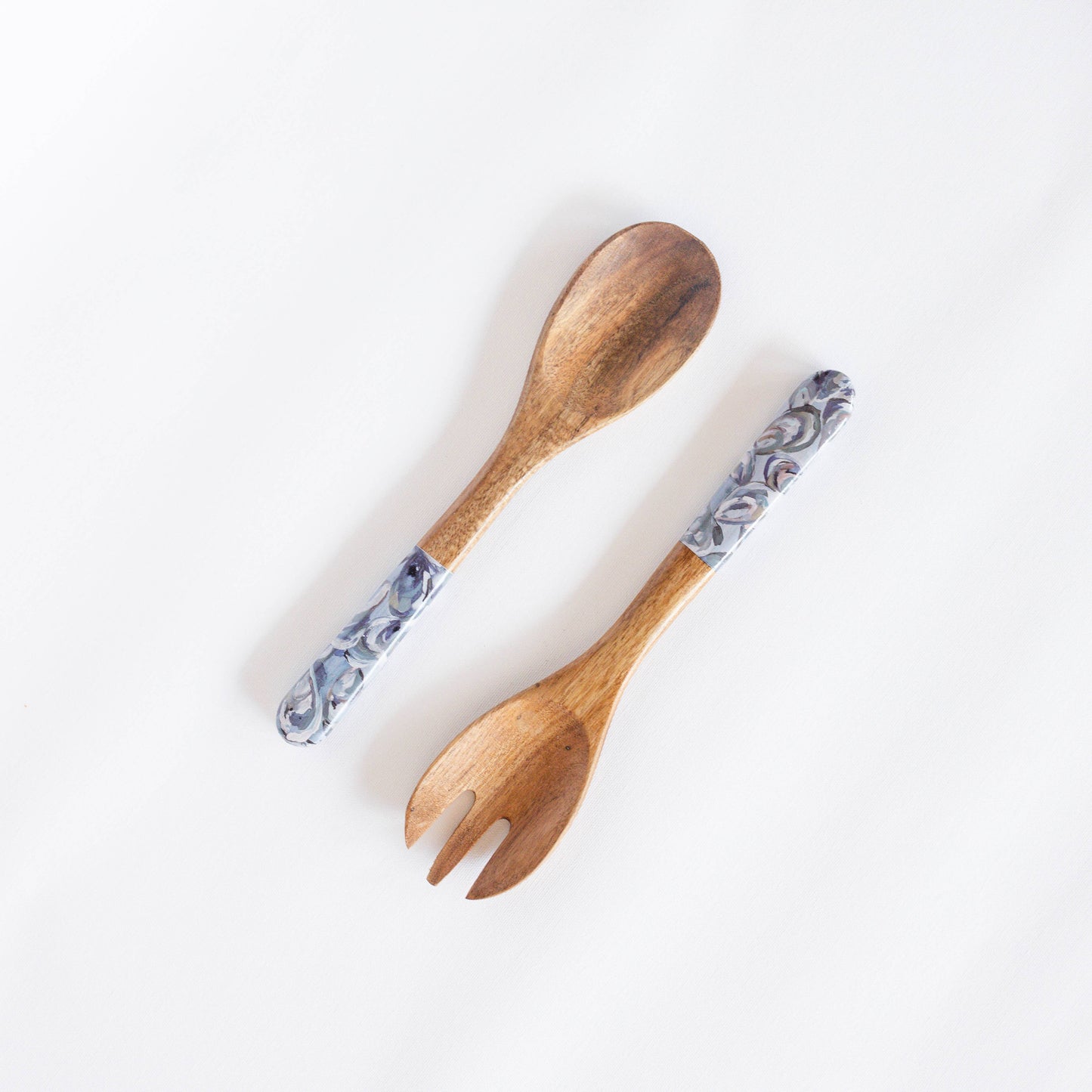 Wooden Salad Utensils - Pewter Shells