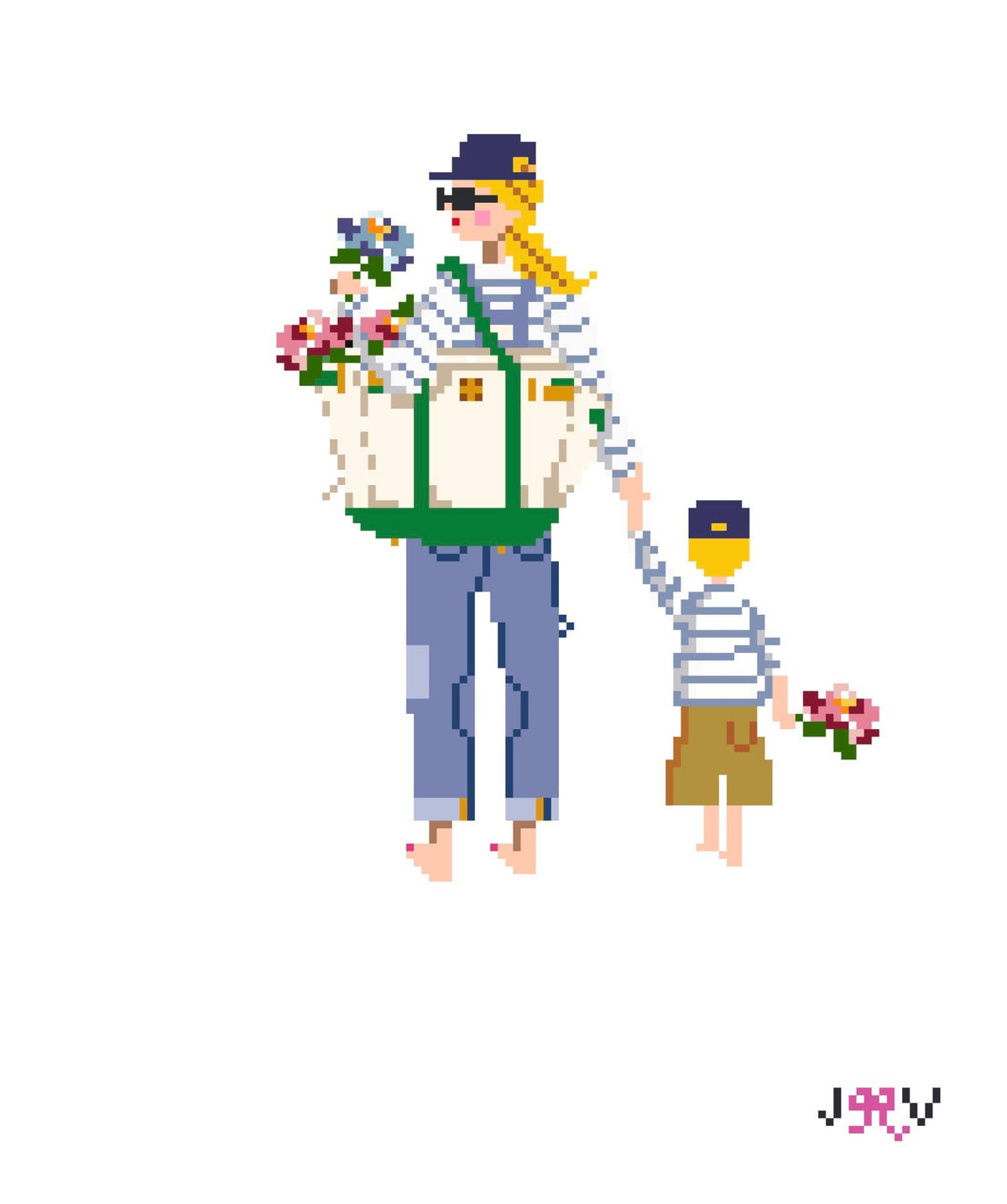 Mother & Child: Blonde with Son - 18 Mesh Needlepoint Canvases
