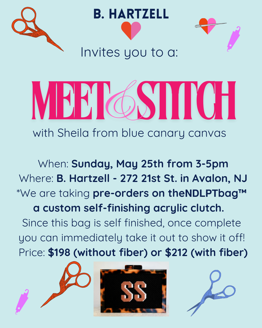 Meet & Stitch with Blue Canary Canvas: Custom Acrylic Clutch