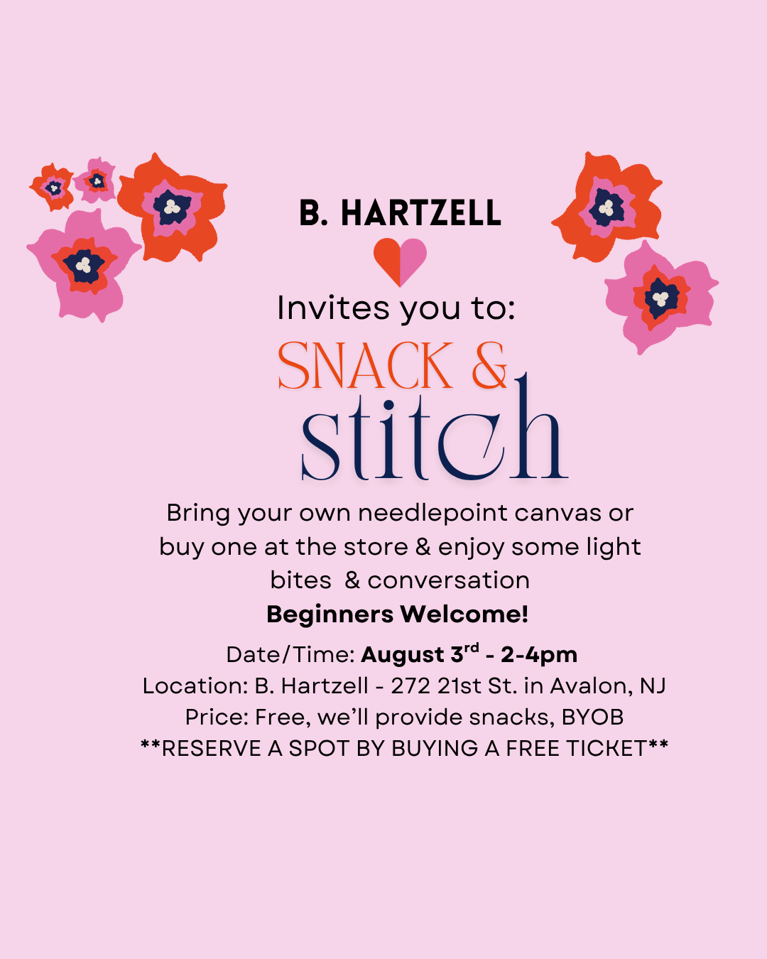 Snack & Stitch - August 3rd