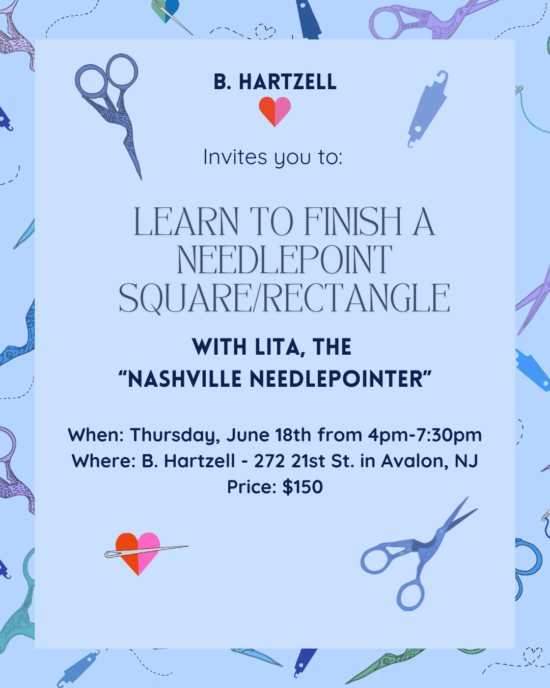 Nashville Needlepointer - Square/Rectangle Finishing Class - Thursday, June 18th