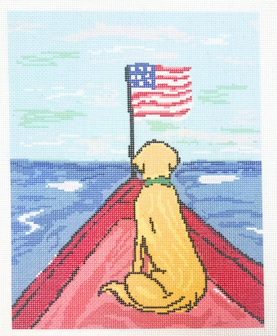 Dog On Boat - 13 Mesh Needlepoint Canvas