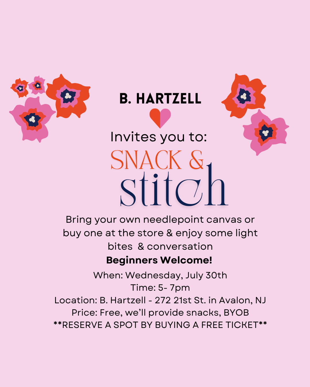Snack & Stitch - July 30th