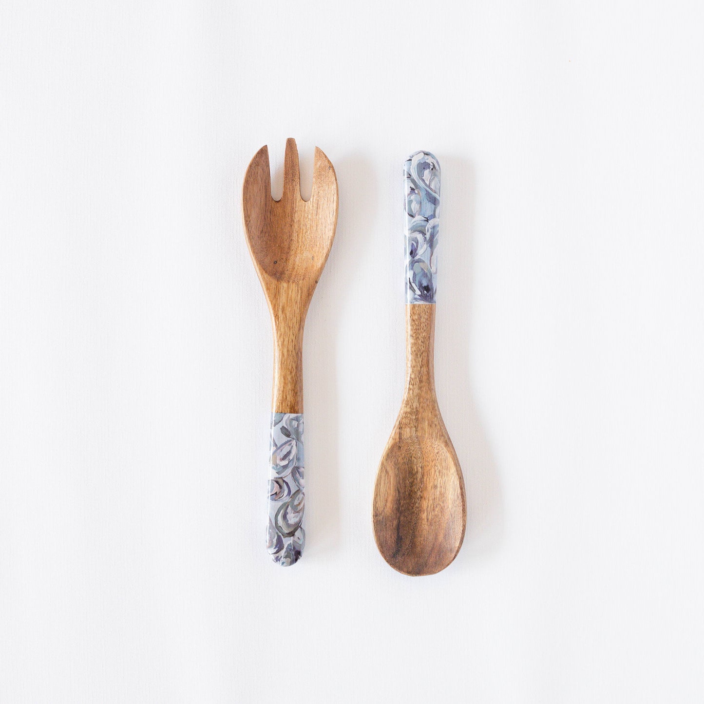 Wooden Salad Utensils - Pewter Shells