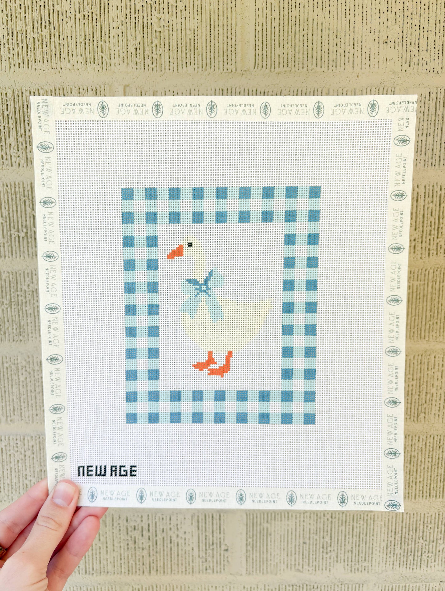 Gingham Blue Baby Goose - 18 Mesh Needlepoint Canvas