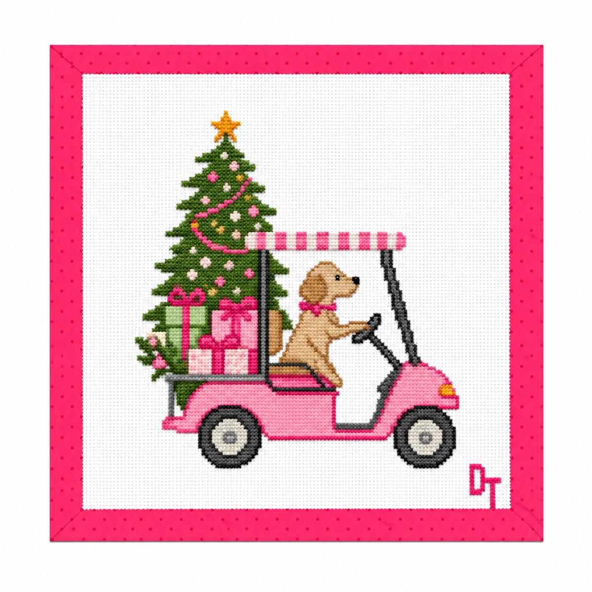 Santa Paws Christmas Cart - 18 Mesh Needlepoint Canvas
