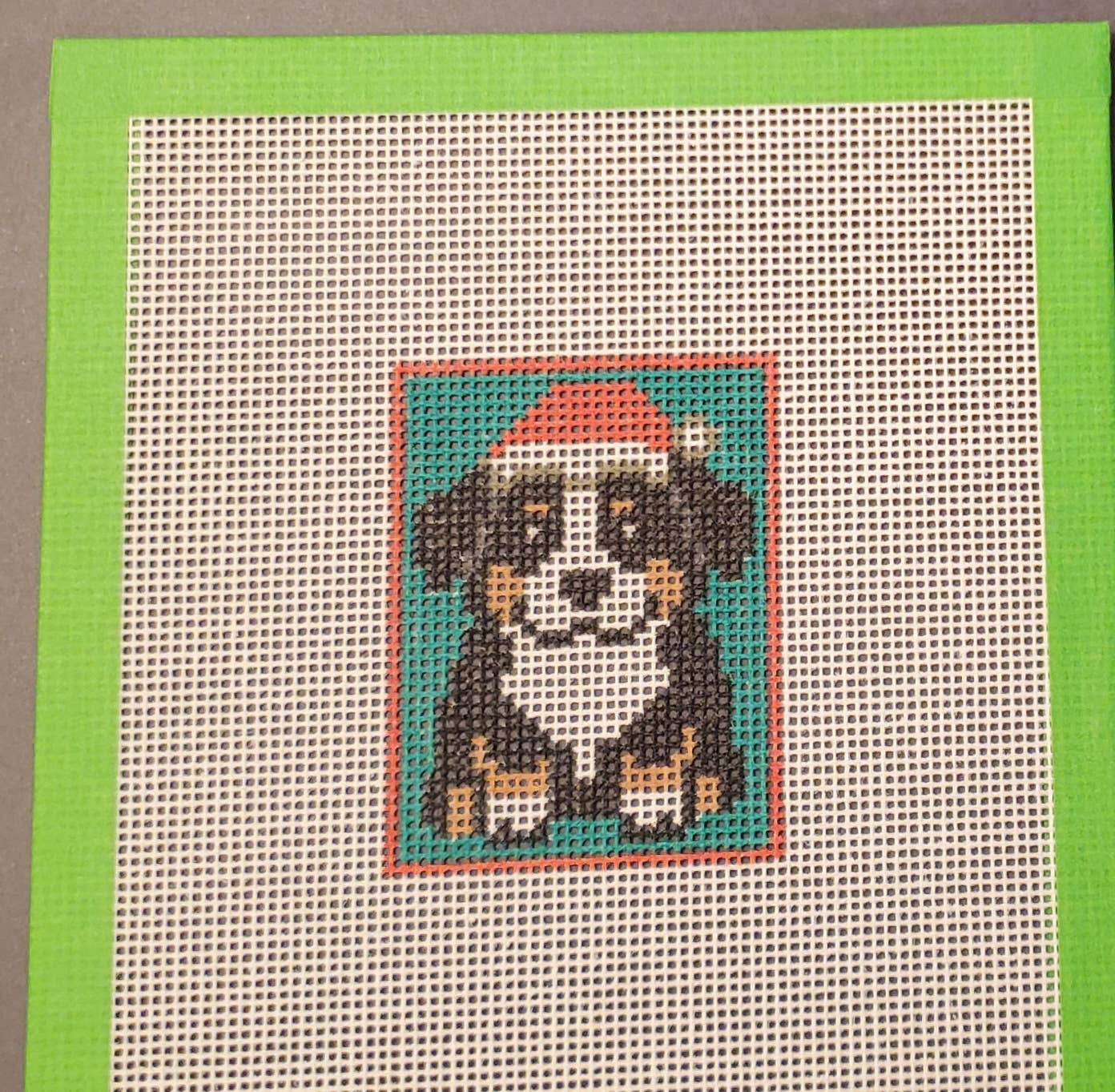 Christmas Bernese dog needlepoint hand painted canvas