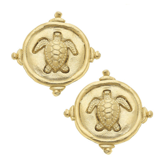 Gold Turtle Pierced Earrings
