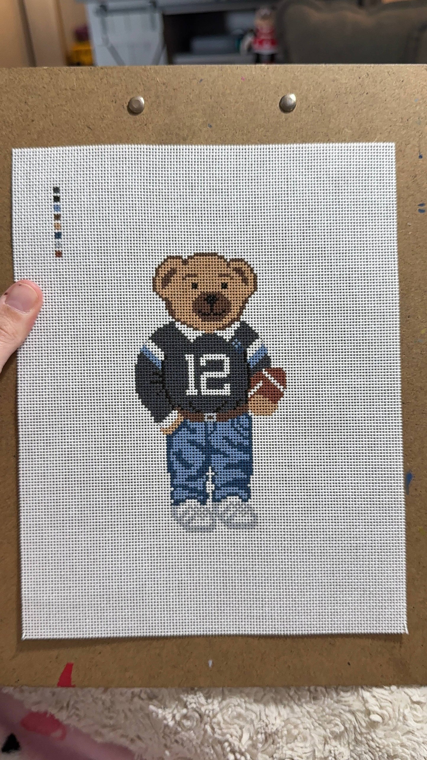 Touchdown Teddy Needlepoint Canvas - Hand Painted, 18 Mesh
