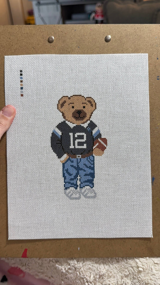 Touchdown Teddy Needlepoint Canvas - Hand Painted, 18 Mesh