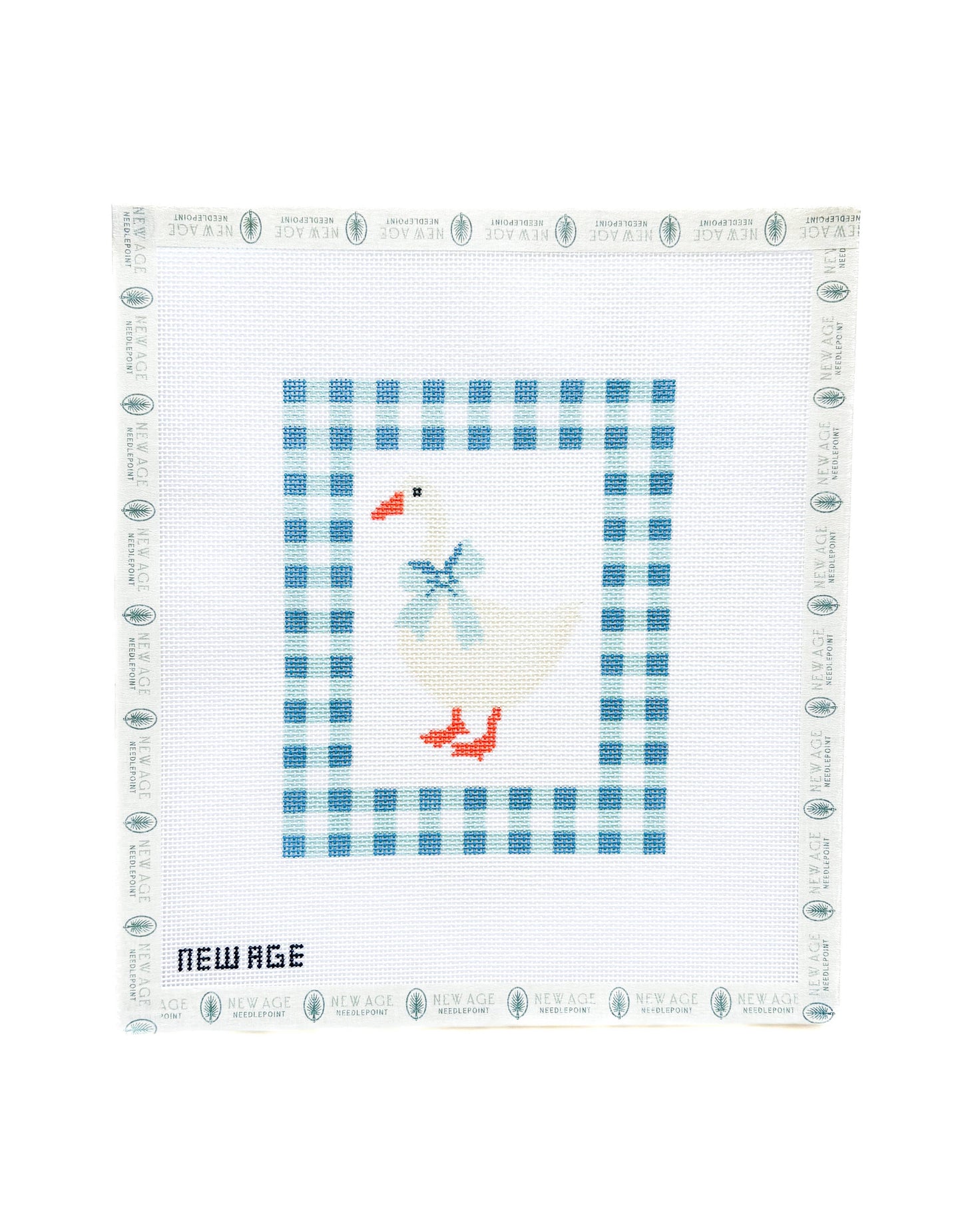 Gingham Blue Baby Goose  - 18 Mesh Needlepoint Canvas