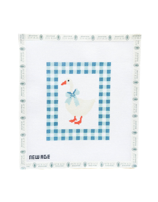 Gingham Blue Baby Goose  - 18 Mesh Needlepoint Canvas