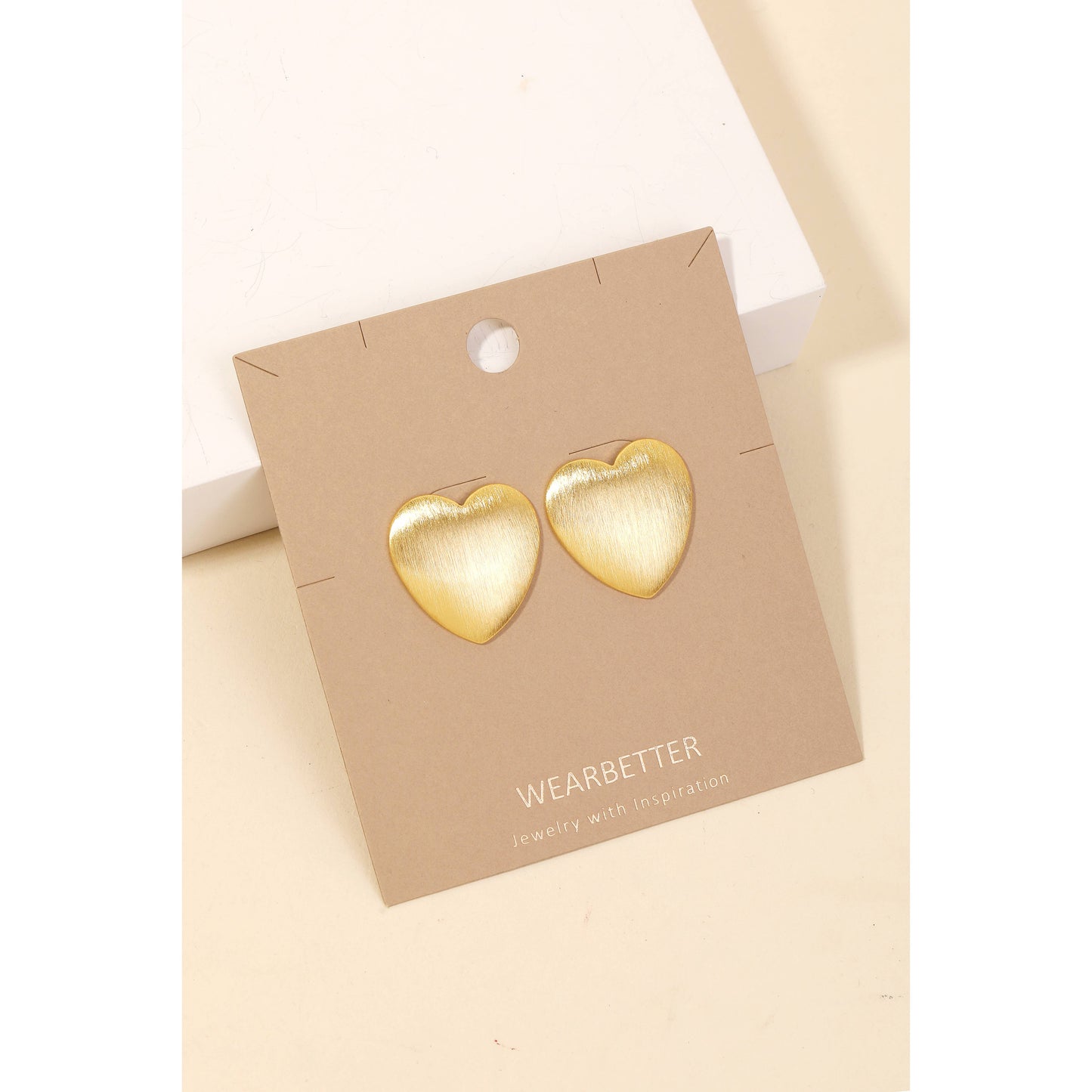 Brushed Metallic Heart Stud Earrings: Gold