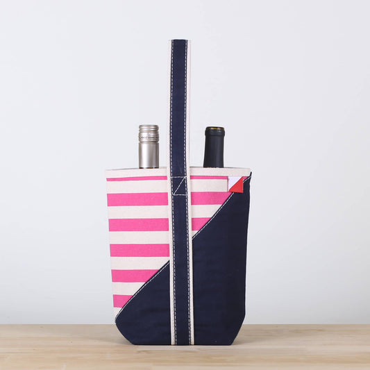 Pink Stripe: Contemporary Double Bottle Canvas Wine Gift Bag