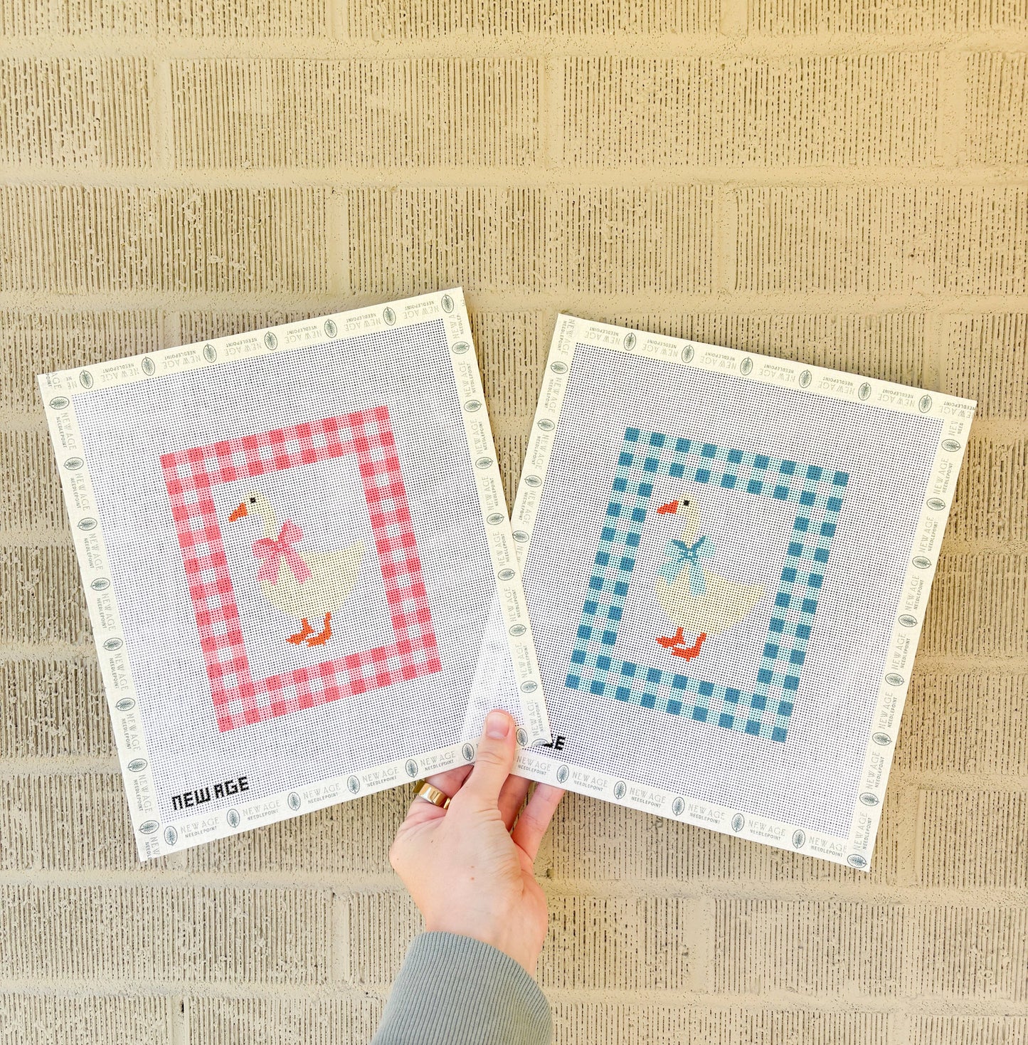 Gingham Baby Goose - 18 Mesh Needlepoint Canvas