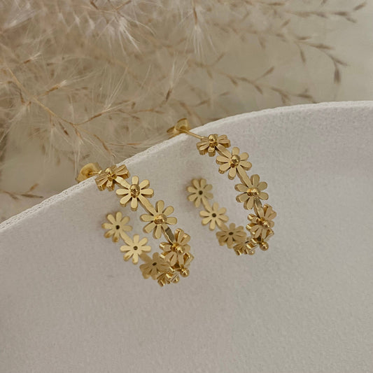 Flower Hoop Earrings 18K gold plated lightweight water resis