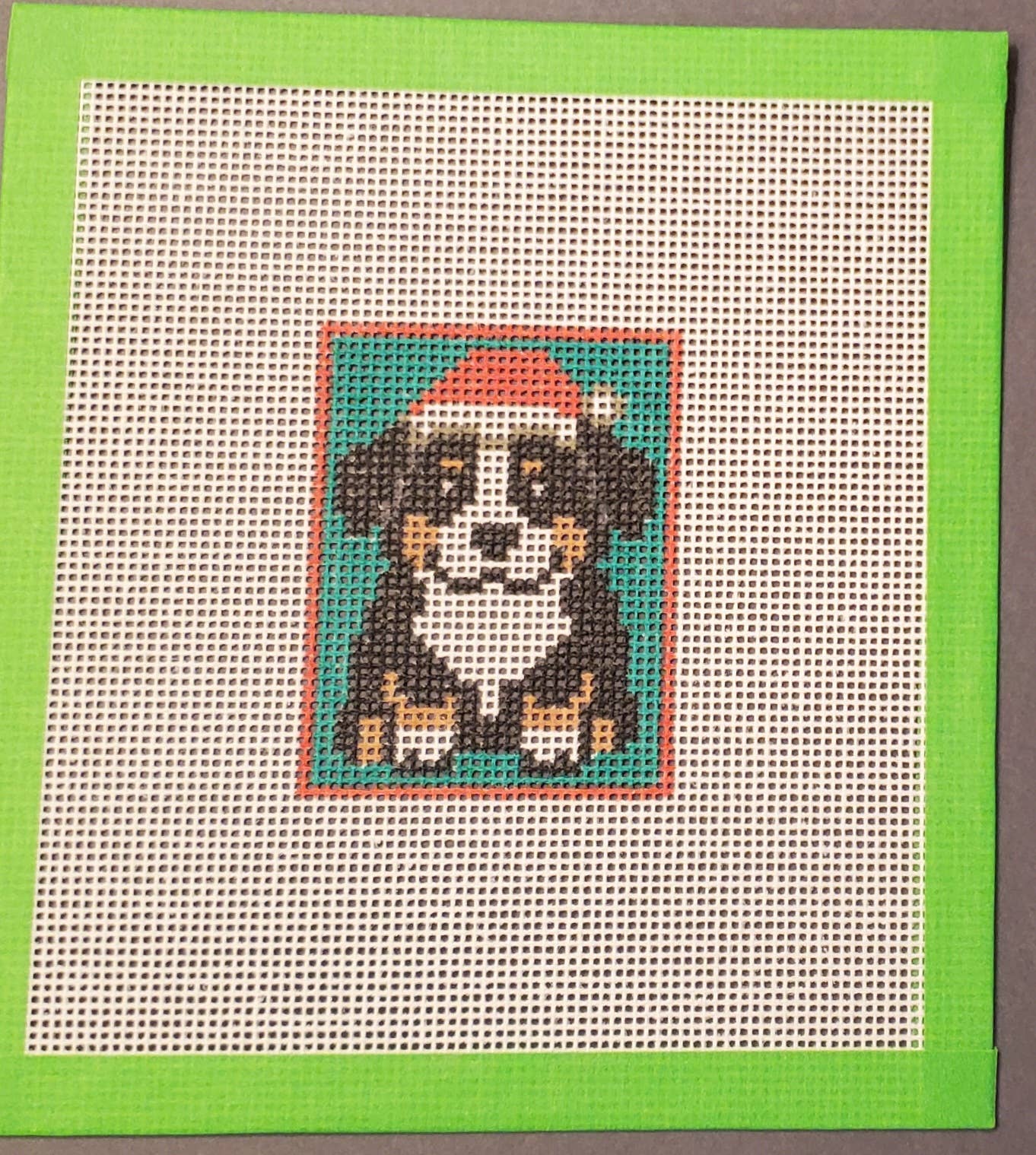 Christmas Bernese dog needlepoint hand painted canvas
