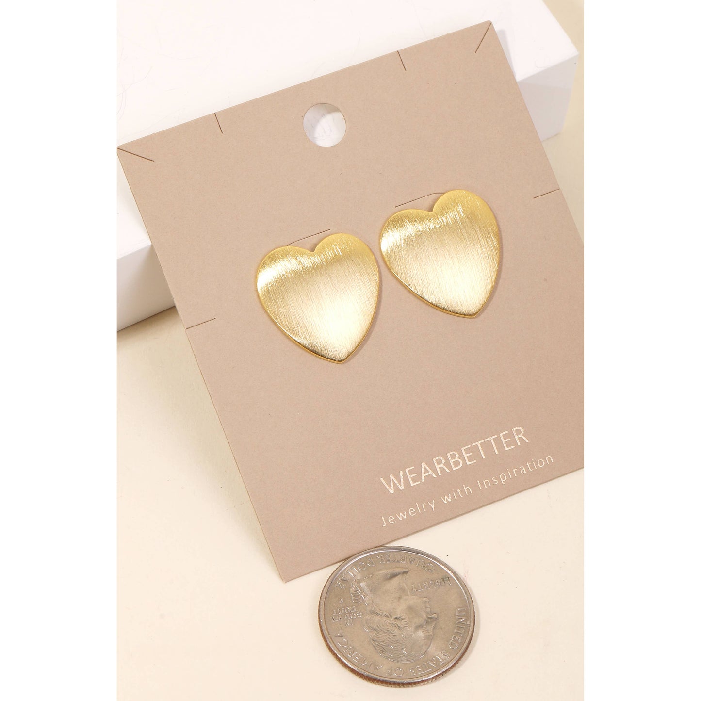 Brushed Metallic Heart Stud Earrings: Gold
