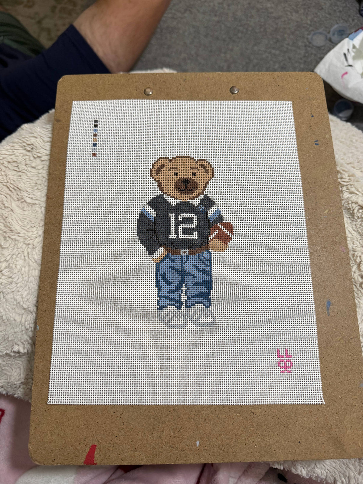 Touchdown Teddy Needlepoint Canvas - Hand Painted, 18 Mesh