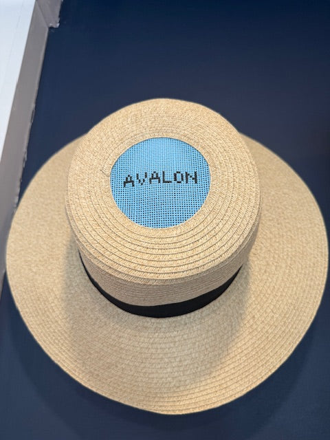 Avalon Blue Straw Needlepoint Hat