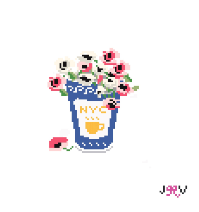 NYC Floral Coffee Cup Needlepoint 