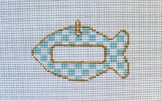 Blue Check Cat Tag Canvas