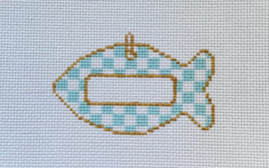 Blue Check Cat Tag Canvas