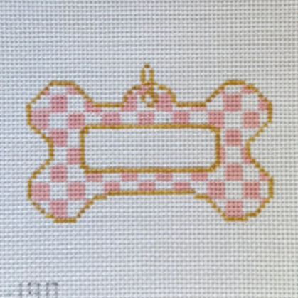 Pink Check Dog Tag Canvas