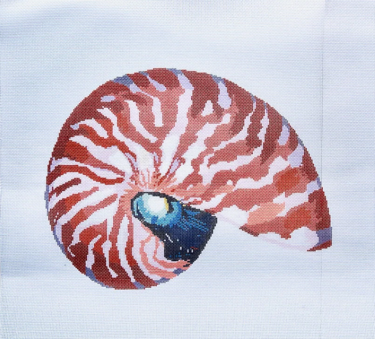 Red Nautilus - 13 Mesh Needlepoint Canvas