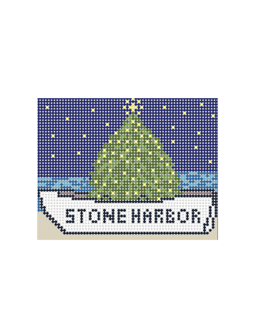 Stone Harbor Boat Christmas - 13 Mesh Needlepoint Canvas - PRE-ORDER