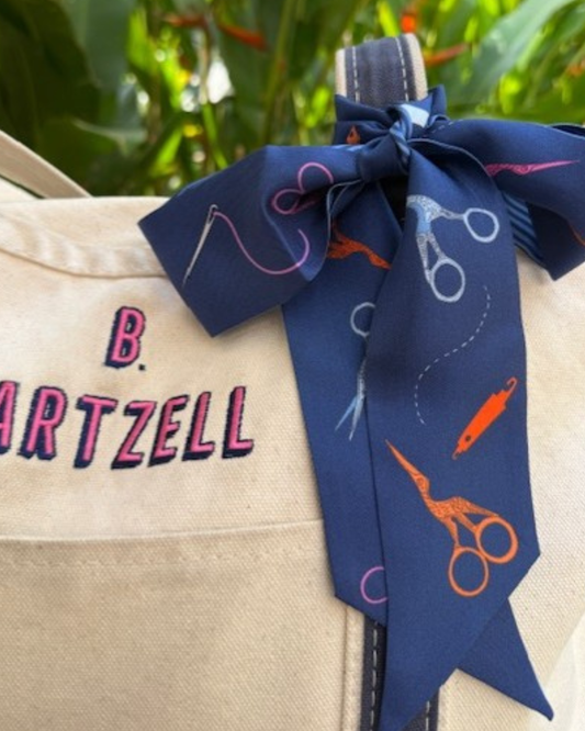 Navy Needlepoint Twilly - Silk Scarf