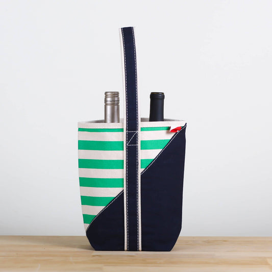 Green Stripe: Contemporary Double Bottle Canvas Wine Gift Bag