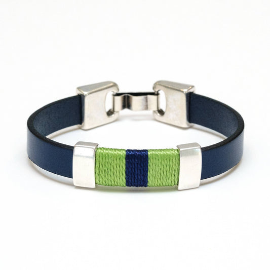 Bristol - Navy/Lime/Navy/Silver - Leather Bracelet