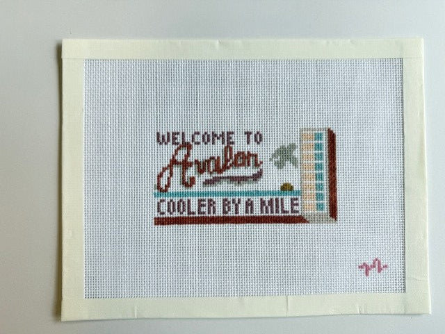 Sunset & Seagull Avalon Vintage Town Sign - 18 Mesh Needlepoint Canvas