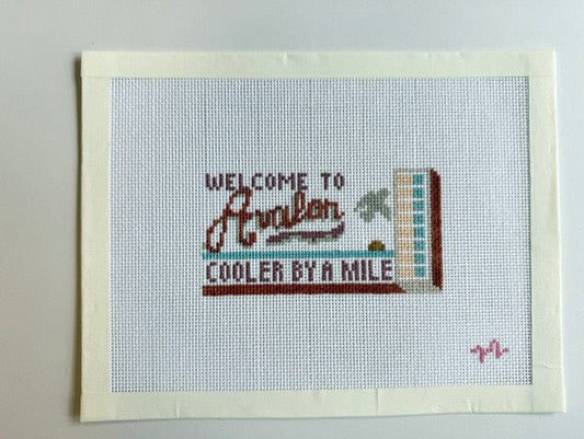 Sunset & Seagull Avalon Vintage Town Sign - 18 Mesh Needlepoint Canvas