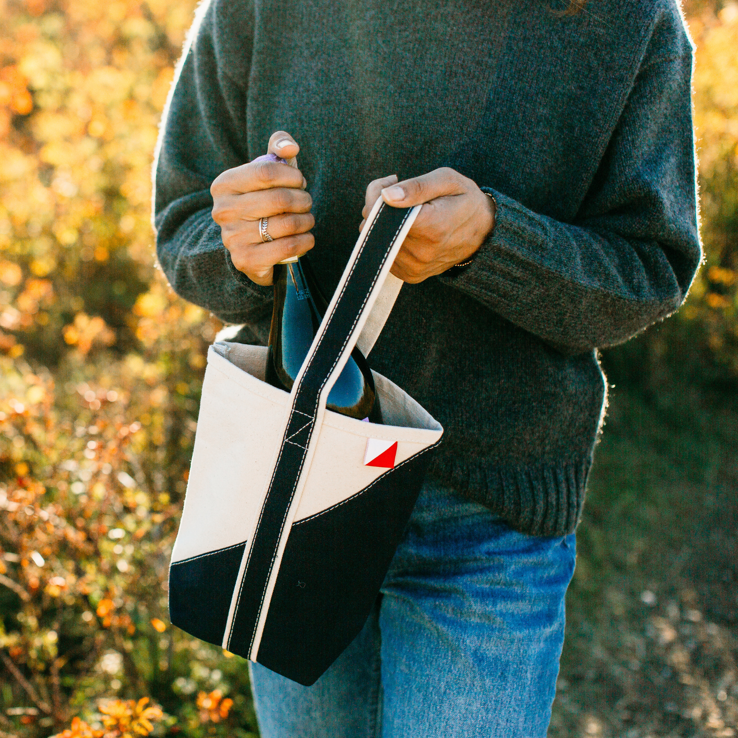 Black: Contemporary Double Bottle Canvas Wine Gift Bag