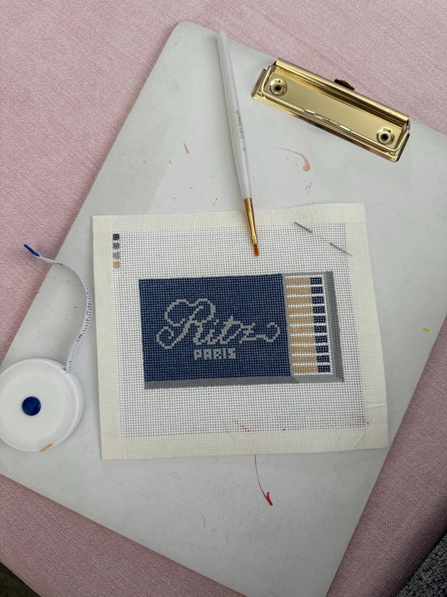 Chic Paris Hotel Matchbox Canvas – Hand Painted, 18 Mesh