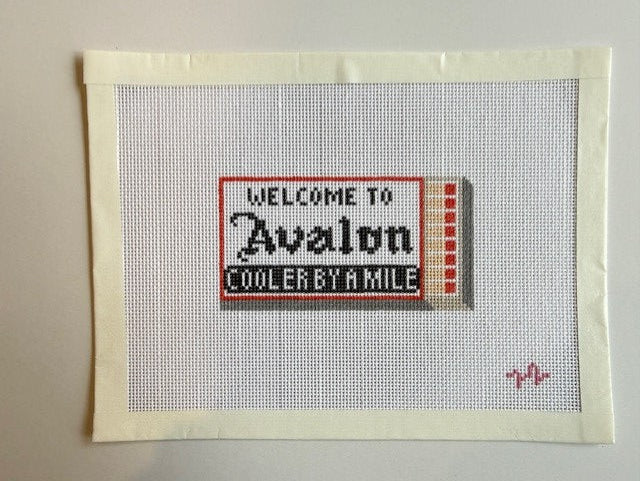 Welcome to Avalon Vintage Town Sign - 18 Mesh Needlepoint Canvas