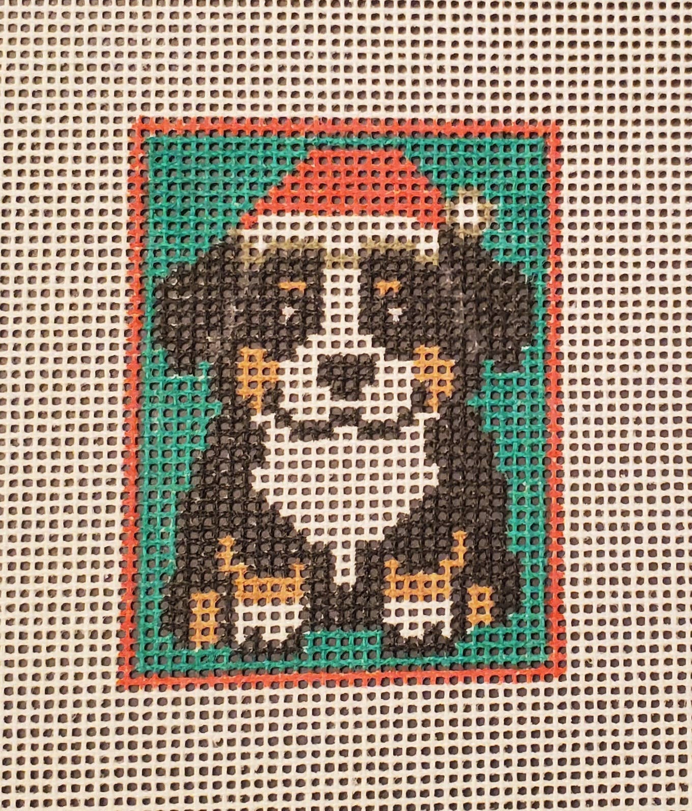 Christmas Bernese dog needlepoint hand painted canvas