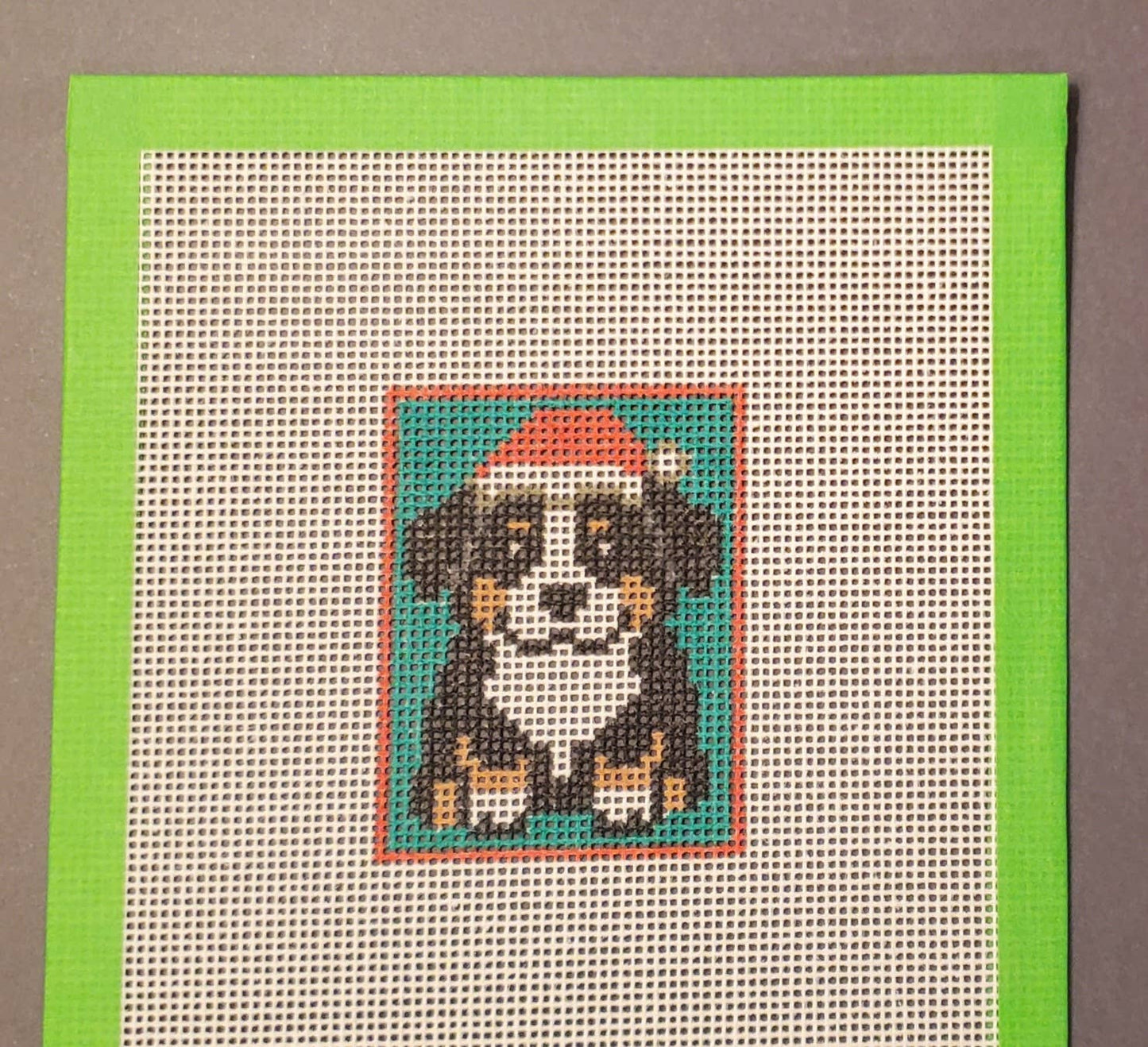 Christmas Bernese dog needlepoint hand painted canvas
