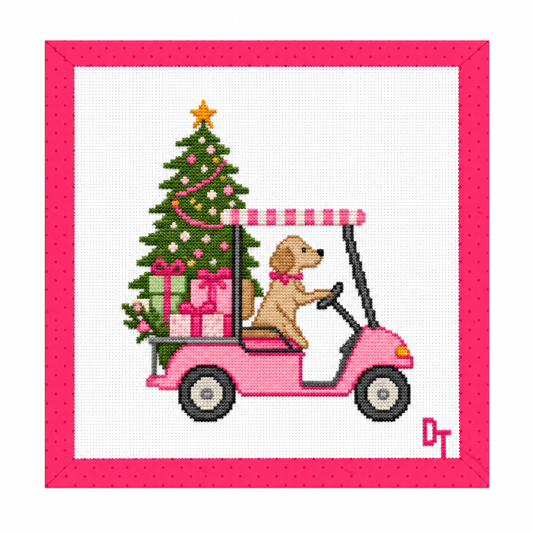 Santa Paws Christmas Cart - 18 Mesh Needlepoint Canvas